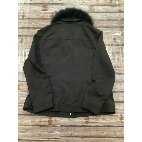 Chico's Black Button Stretch Denim Jacket Removable Faux Fur Collar SZ 3  NWOT - Picture 9 of 9